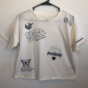 WONDER NATION Cropped Top Size 14-16 XL Girls Polyester Cotton Cream Black NWOT